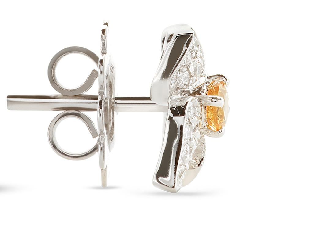 Contemporary 18 Carat White Gold, Diamonds and Yellow Sapphires, Ortensia Earrings Leonori For Sale