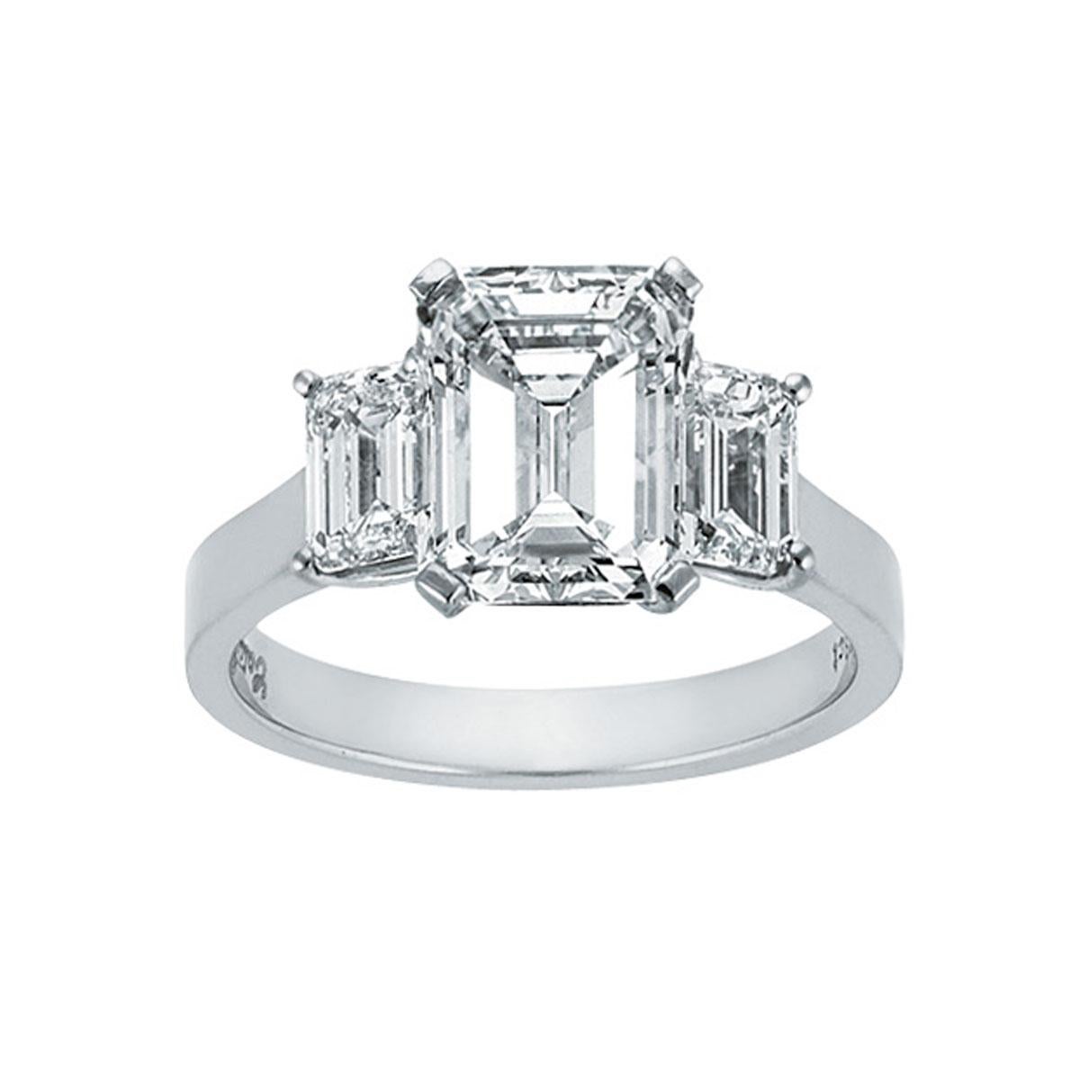 18 Carat White Gold Emerald Cut Diamond Three-Stone Ring