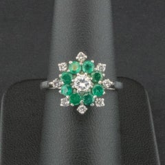 18 Carat White Gold Emerald & Diamond Cluster Ring Size Uk O 4.0g