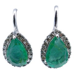 18 Carat White Gold Emerald 'Probably Columbian' and Multi Diamond Earrings