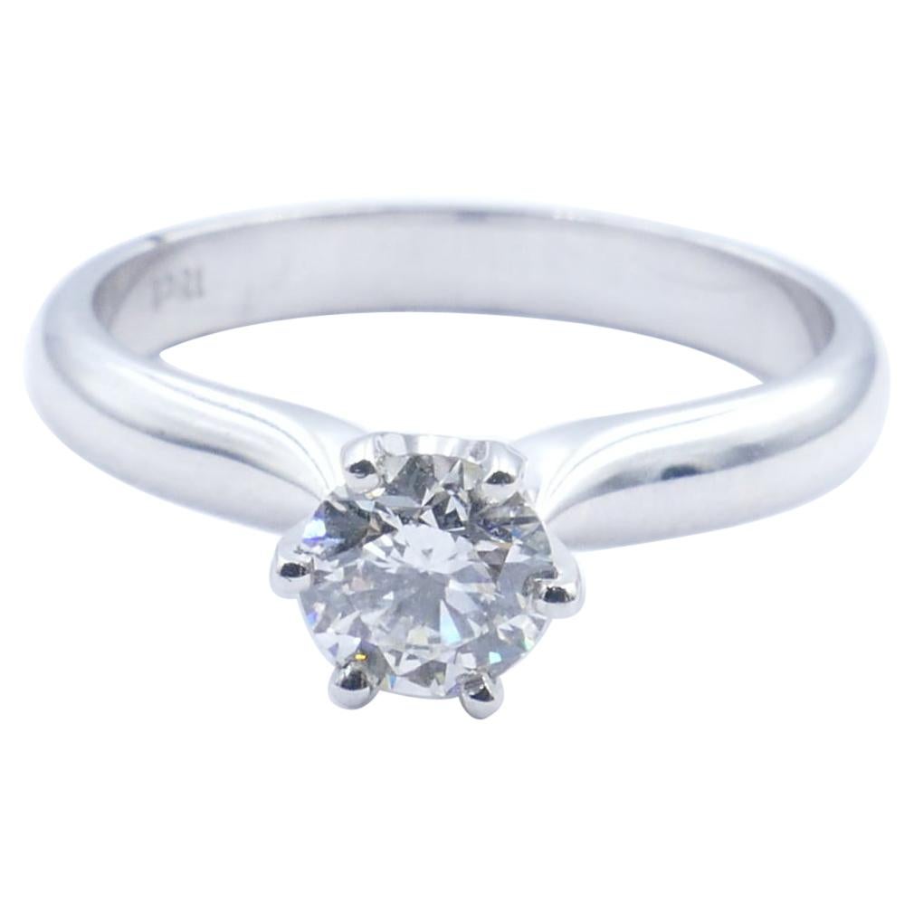 18 Carat White Gold F Color Half Carat Solitaire Diamond Ring For Sale