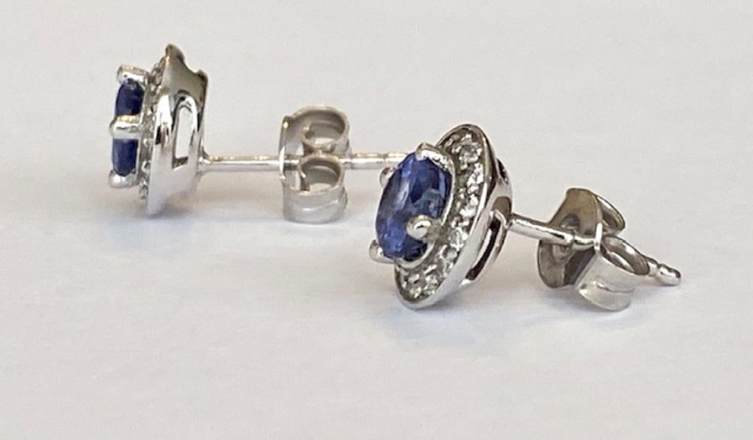 Women's 18 Carat White Gold Halo Earrings with Tanzanite & Diamonds For Sale