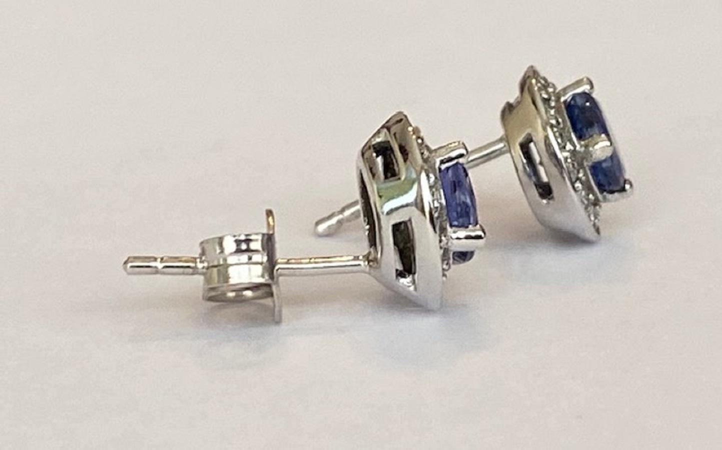 18 Carat White Gold Halo Earrings with Tanzanite & Diamonds For Sale 1