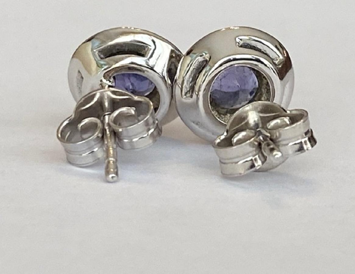 18 Carat White Gold Halo Earrings with Tanzanite & Diamonds For Sale 2