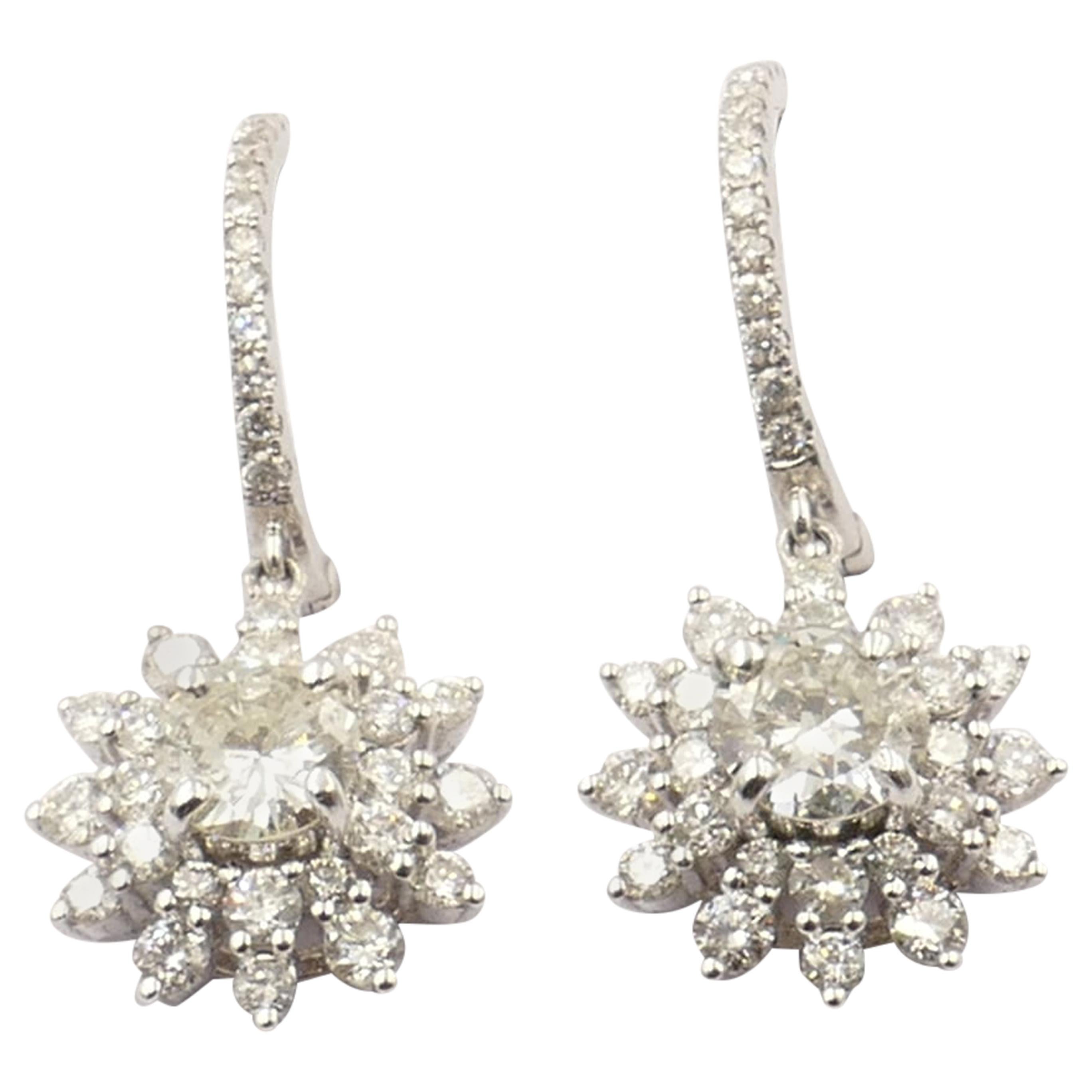 18 Carat White Gold High Level Diamond "Flower" Style Drop Earrings For Sale