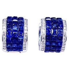 18 Karat White Gold Invisible Sapphire Hoop Earrings 'S'