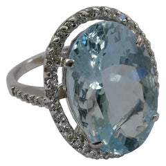 18 Carat White Gold Large Aquamarine and Diamond Ring