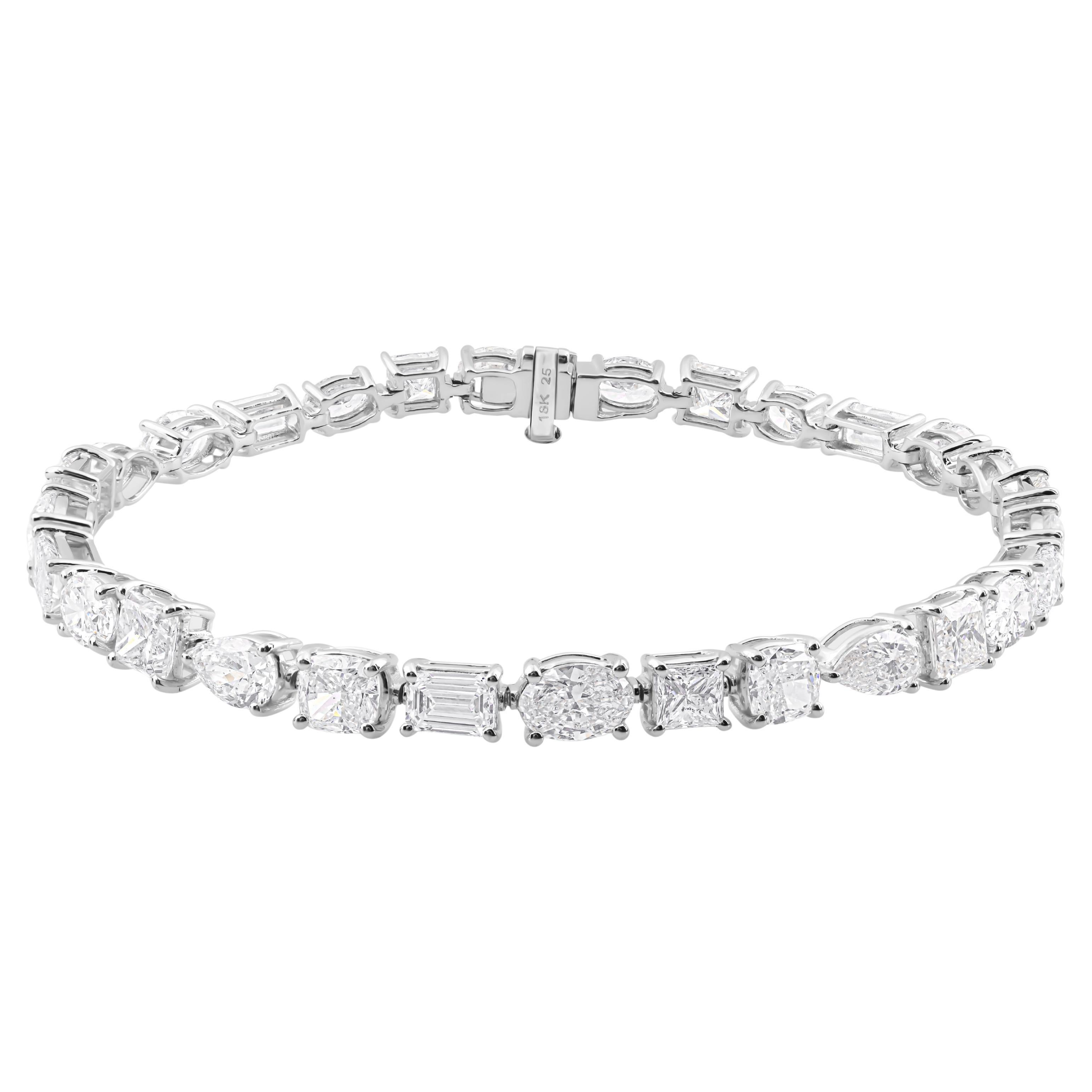 Pulsera de boda de oro blanco de 18 quilates con diamantes naturales talla mixta de 11,21 quilates en venta