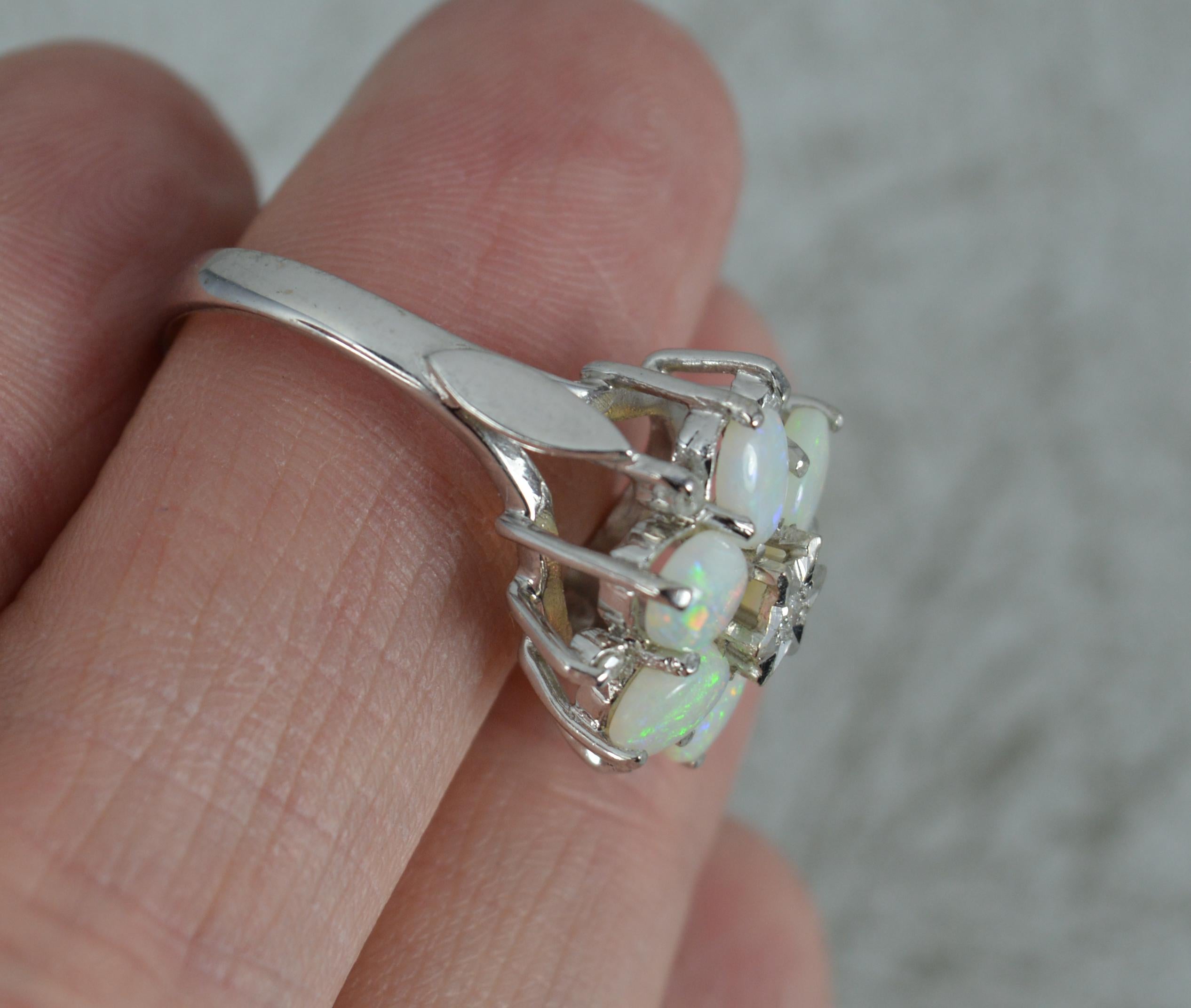 18 Carat White Gold Natural Opal and Diamond Snowflake Cluster Ring 6