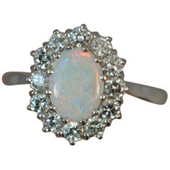 18 Carat White Gold Natural Opal VS Diamond Cluster Ring