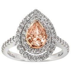 18 Carat White Gold Natural Peach Colored Pear Shaped Diamond Cluster Ring