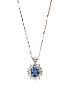 18 Carat White Gold, Pendant Necklace, Diamonds, Blue Sapphire, High Jewellery