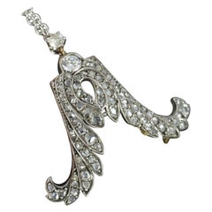 18 Carat White Gold Old and Rose Cut Diamond Double Wing Necklace Pendant