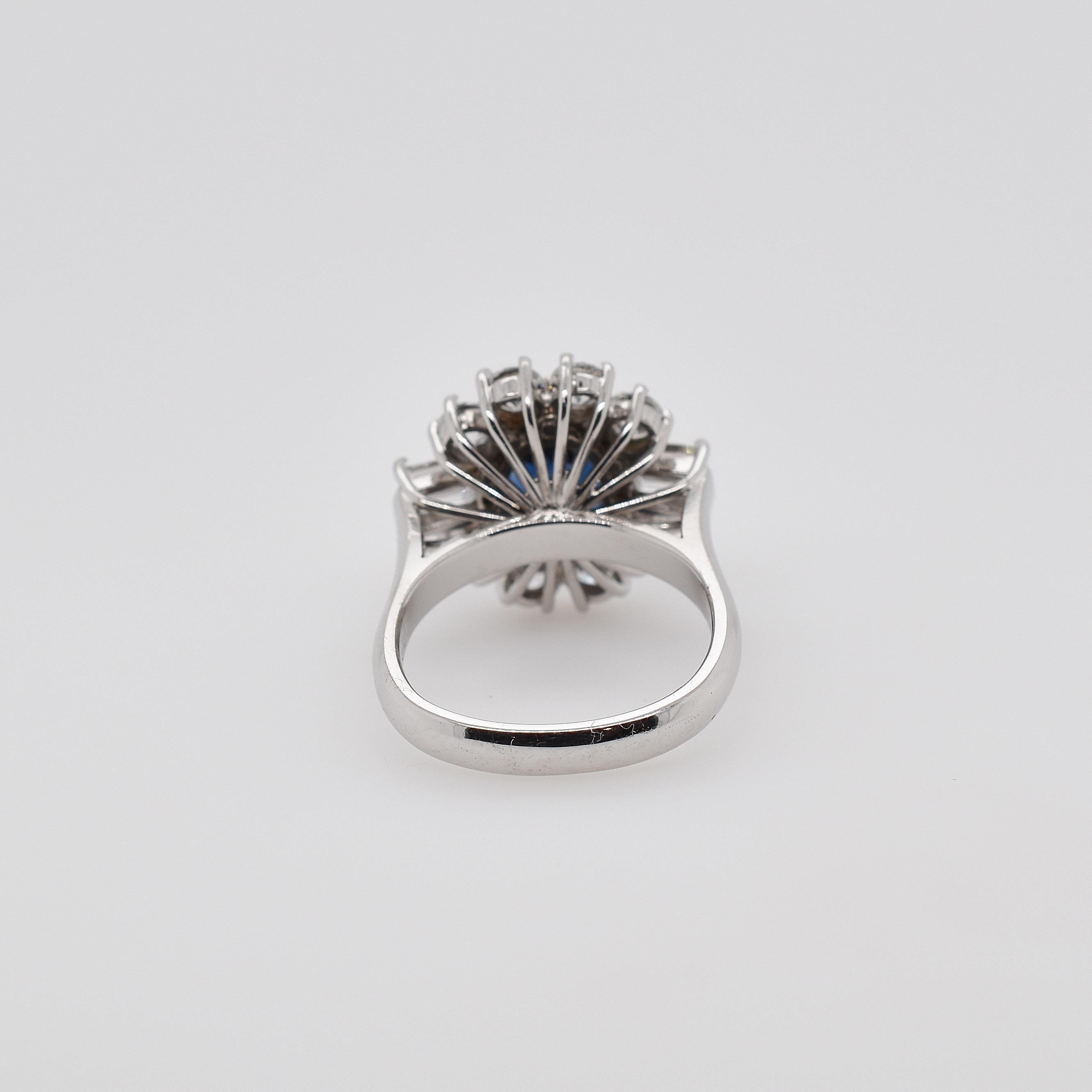 Art Deco 18 Carat White Gold Oval Australian Sapphire and Diamond Cluster Ring