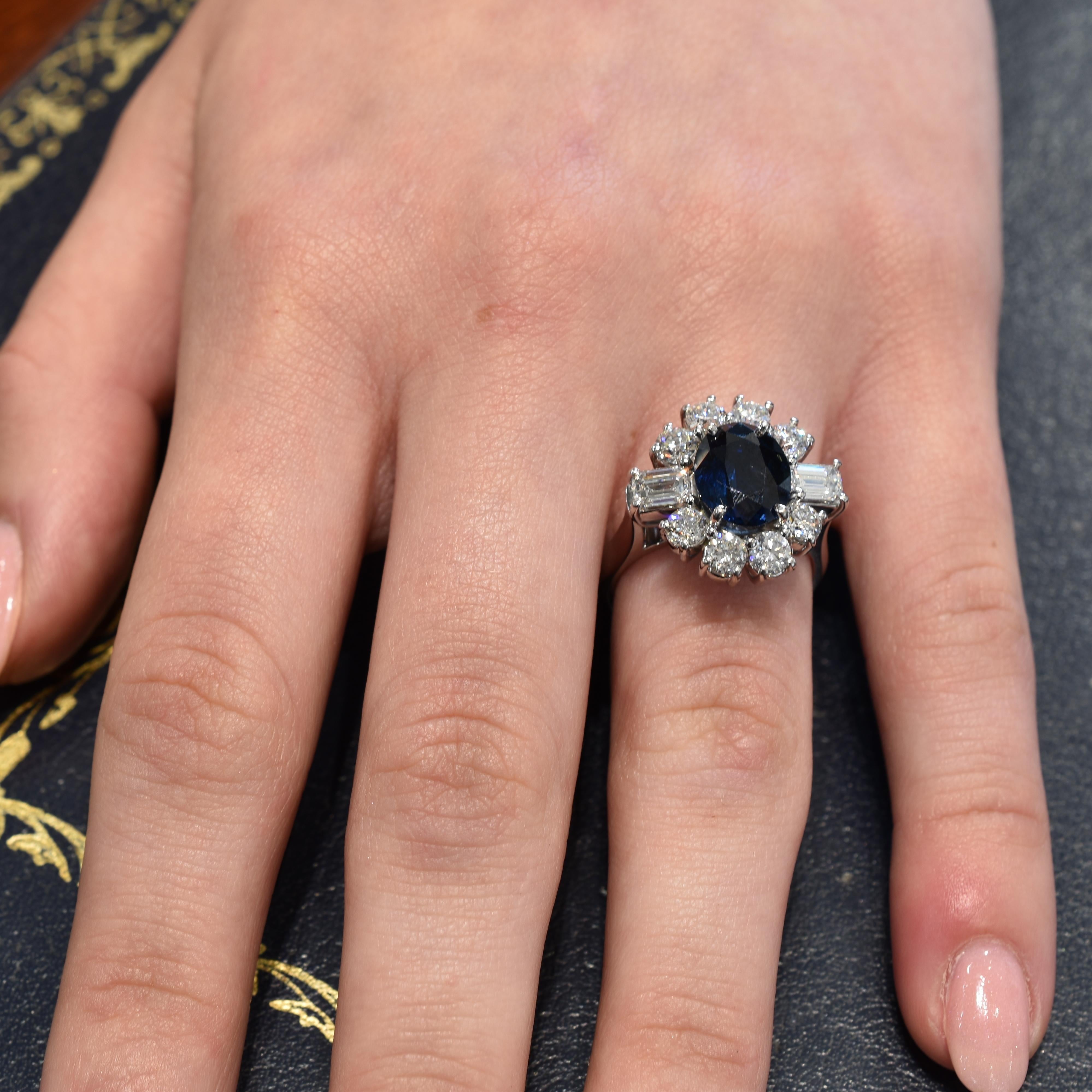 Oval Cut 18 Carat White Gold Oval Australian Sapphire and Diamond Cluster Ring