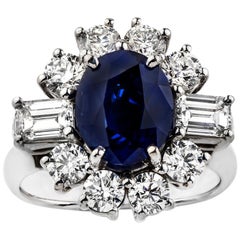 18 Carat White Gold Oval Australian Sapphire and Diamond Cluster Ring