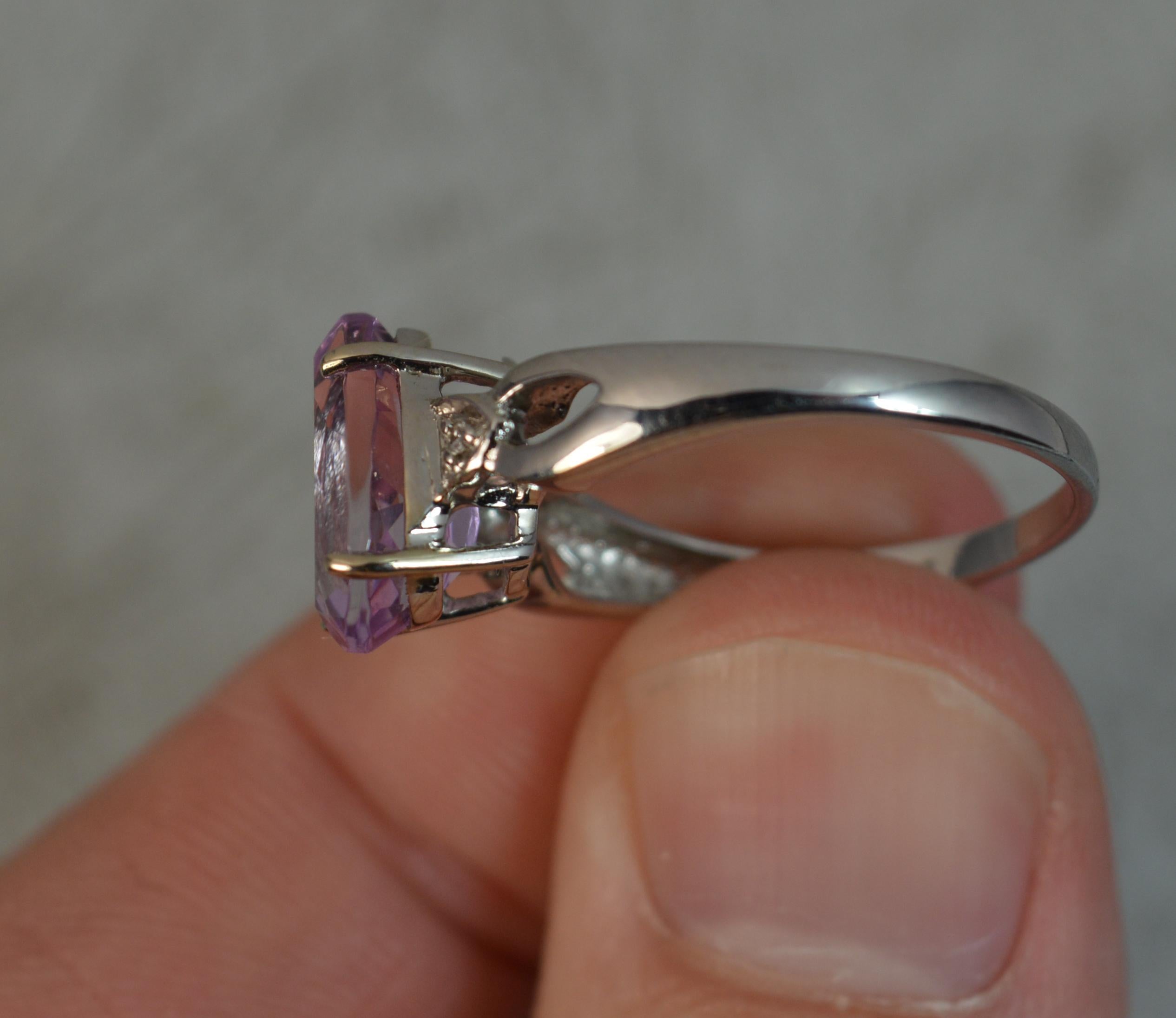 18 Carat White Gold Pink Kunzite Diamond Ring 2