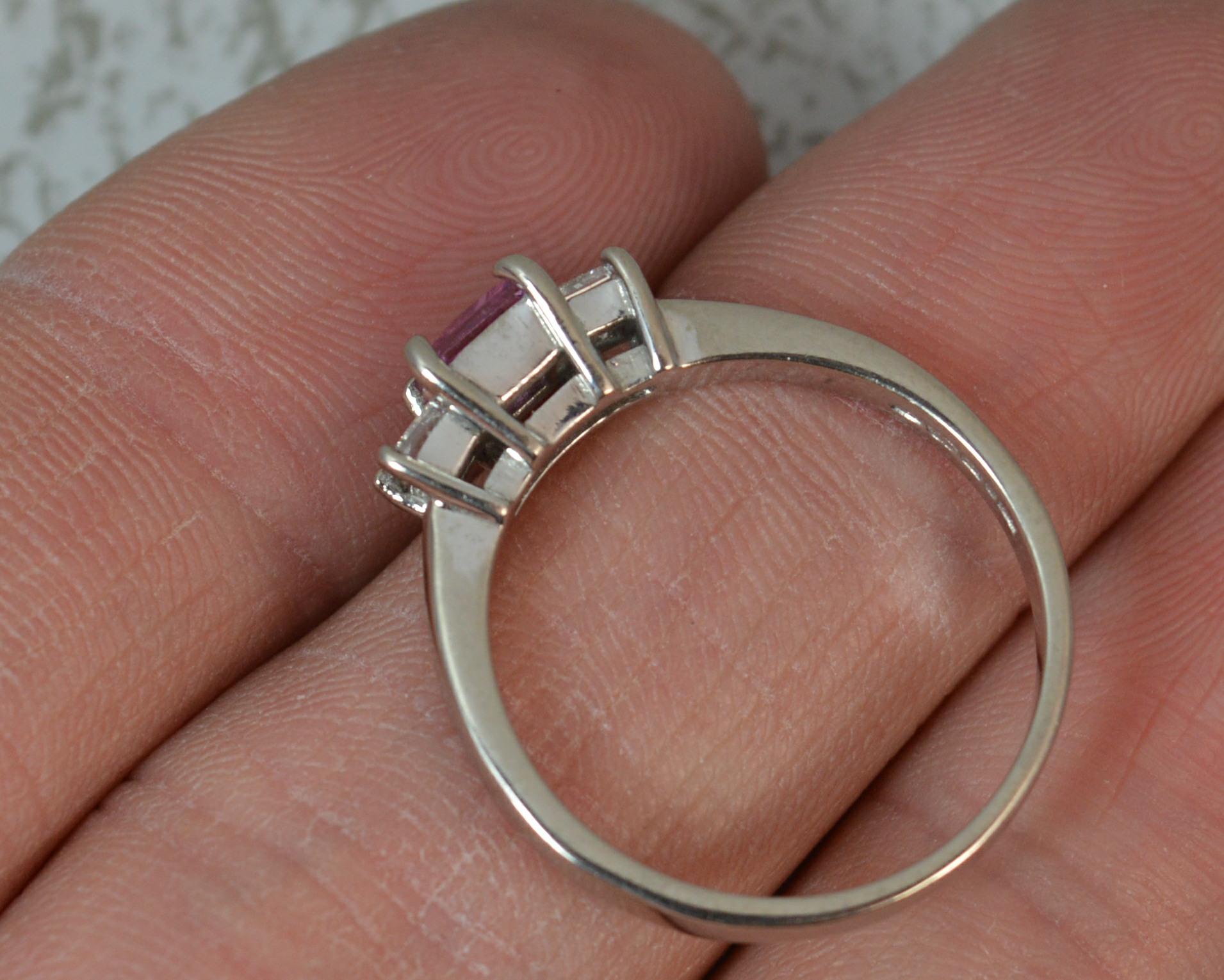 Women's 18 Carat White Gold Pink Sapphire Vs Diamond Trilogy Ring