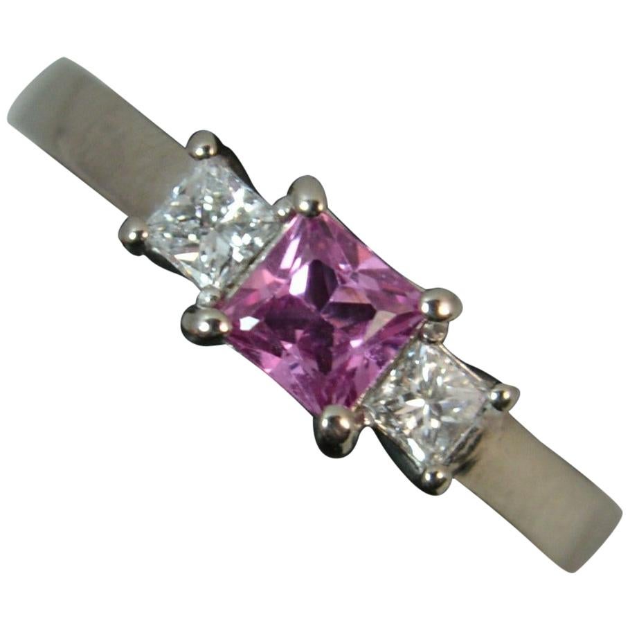 18 Carat White Gold Pink Sapphire Vs Diamond Trilogy Ring