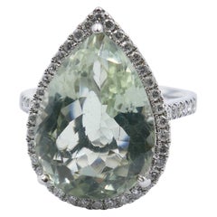 18 Carat White Gold Prasiolite and Diamond "Pear" Ring