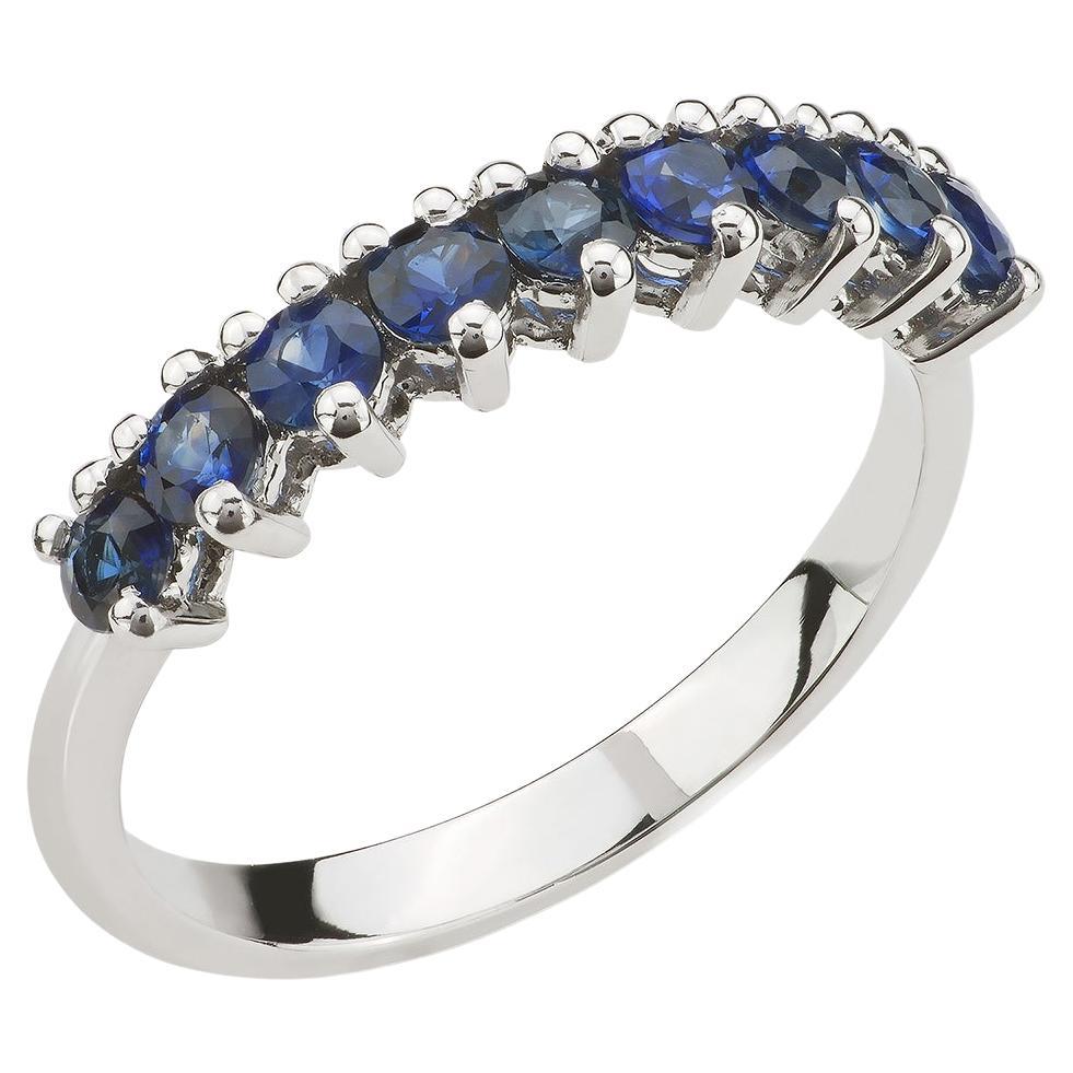 18 Carat White Gold, Band Ring with Blue Sapphires, Colored Gemstones For Sale