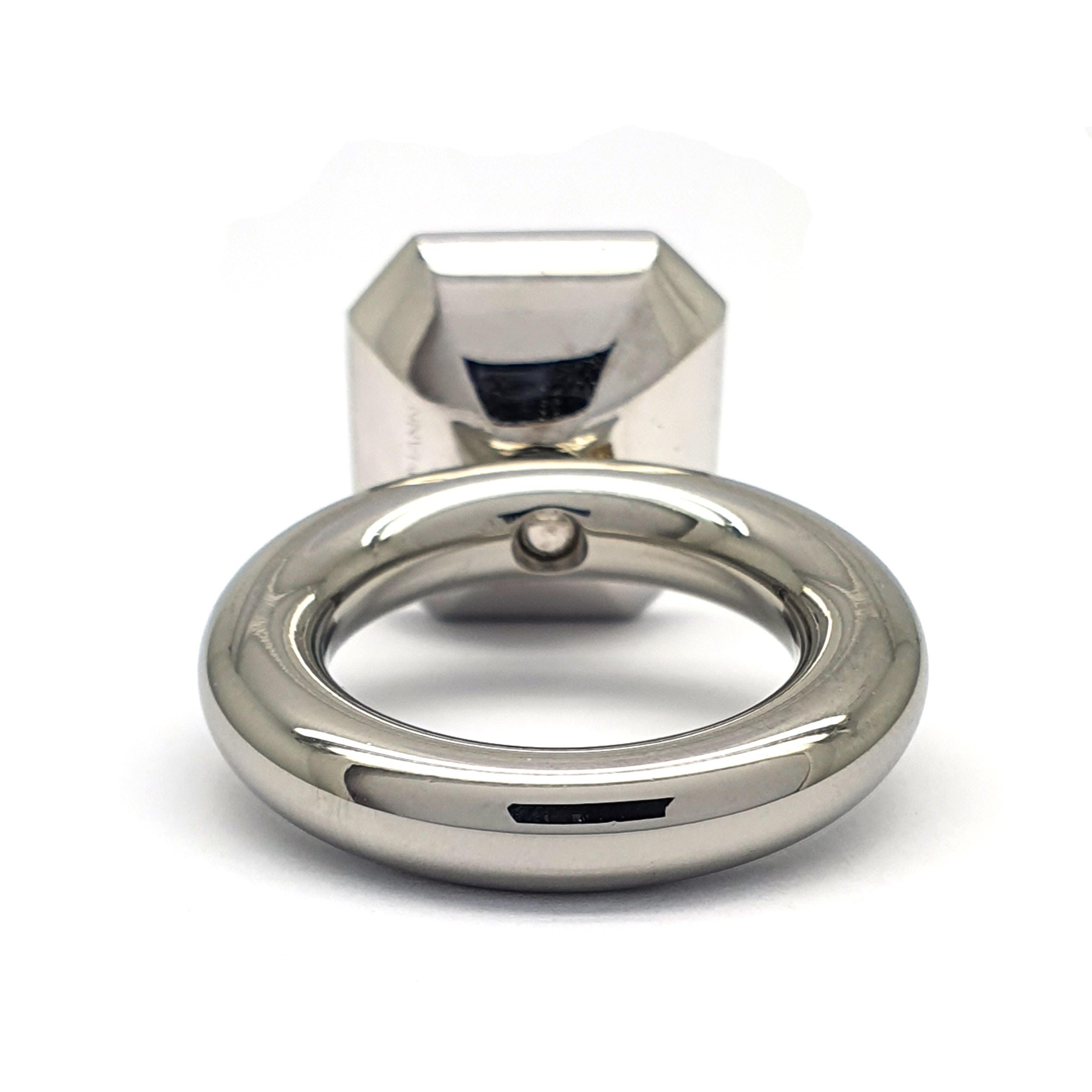 Contemporary 18 Carat White Gold-Ring part with Emerald Cut Blue Aquamarine and Diamonds For Sale