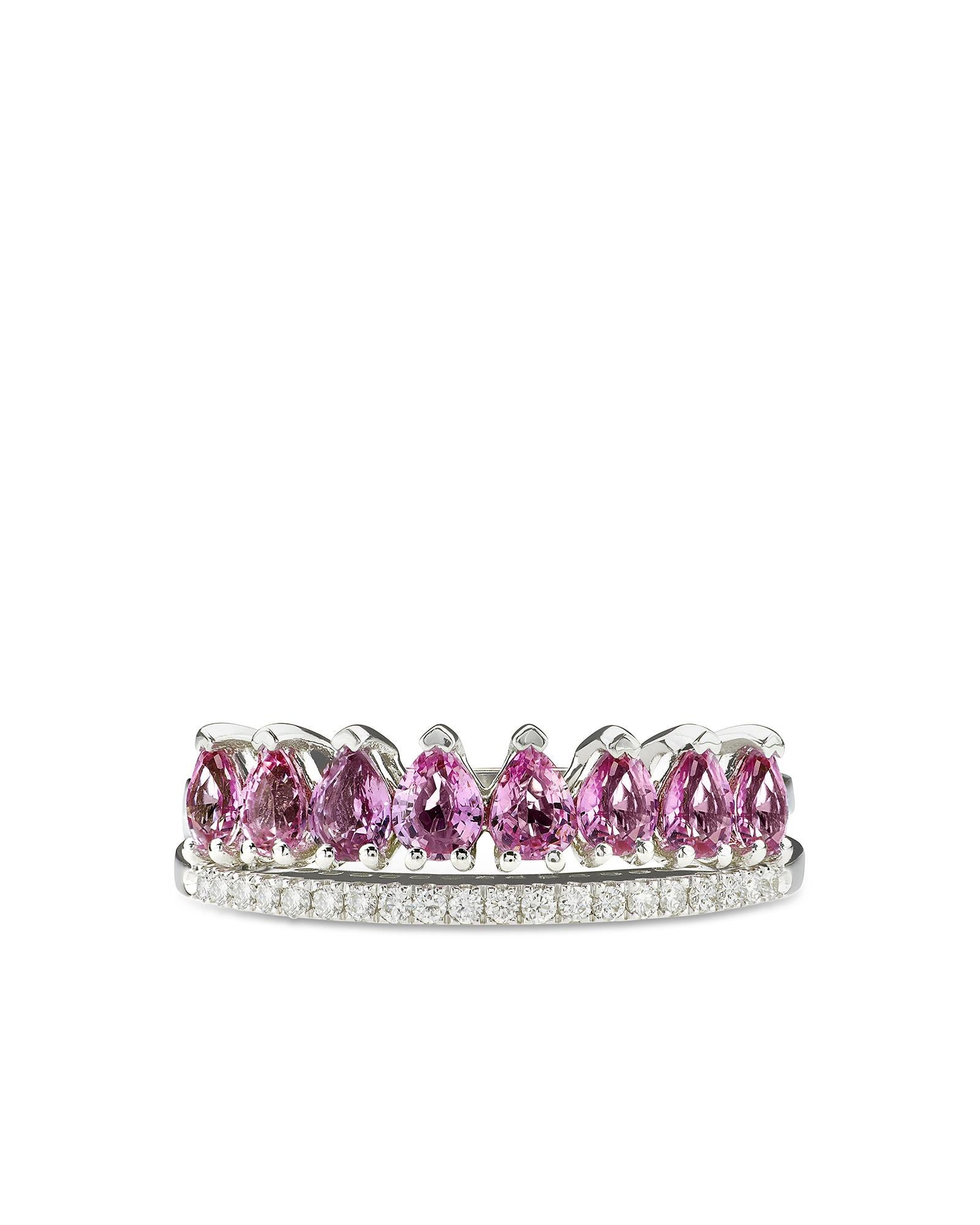 Modern 18 Carat White Gold, Ring with Pink Sapphire and Diamonds, Leonori Jewel For Sale