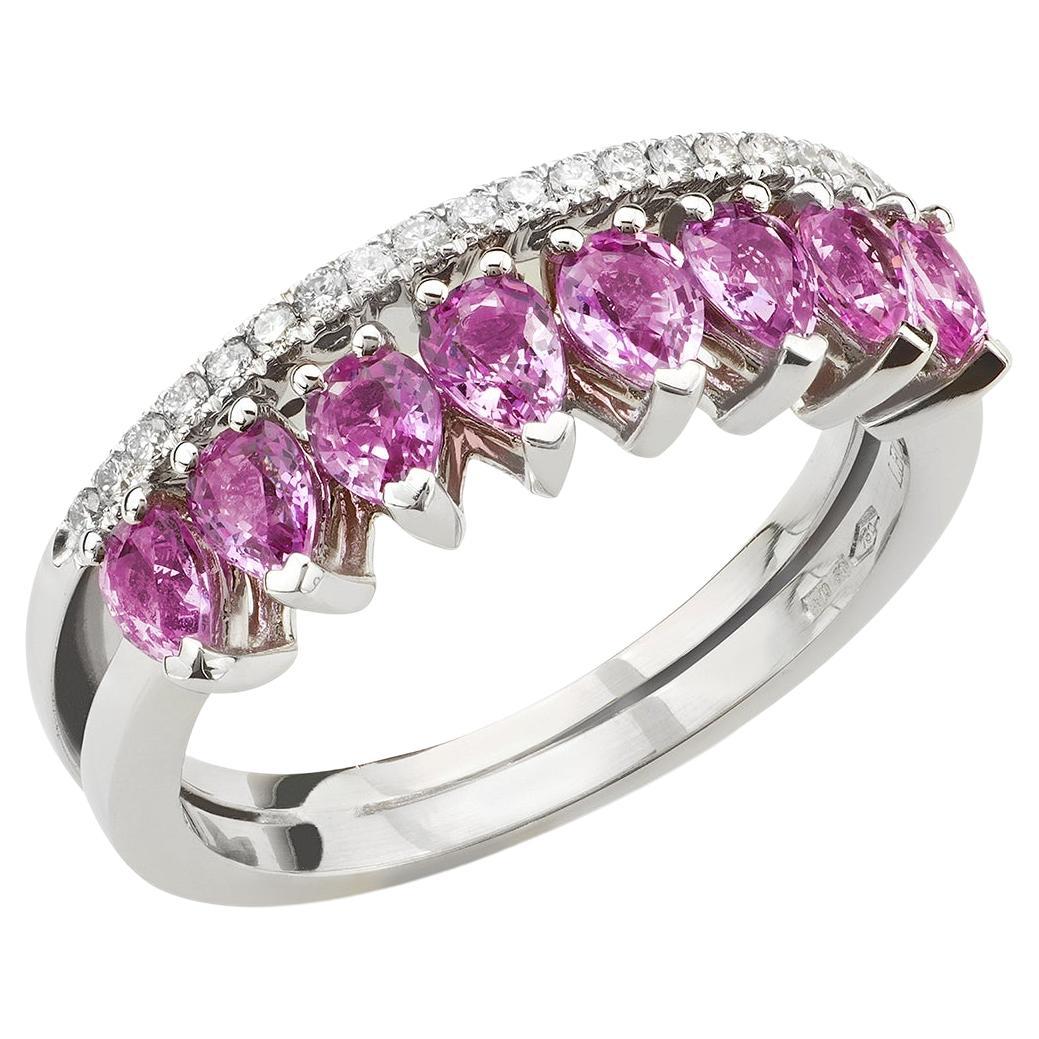 18 Carat White Gold, Ring with Pink Sapphire and Diamonds, Leonori Jewel For Sale