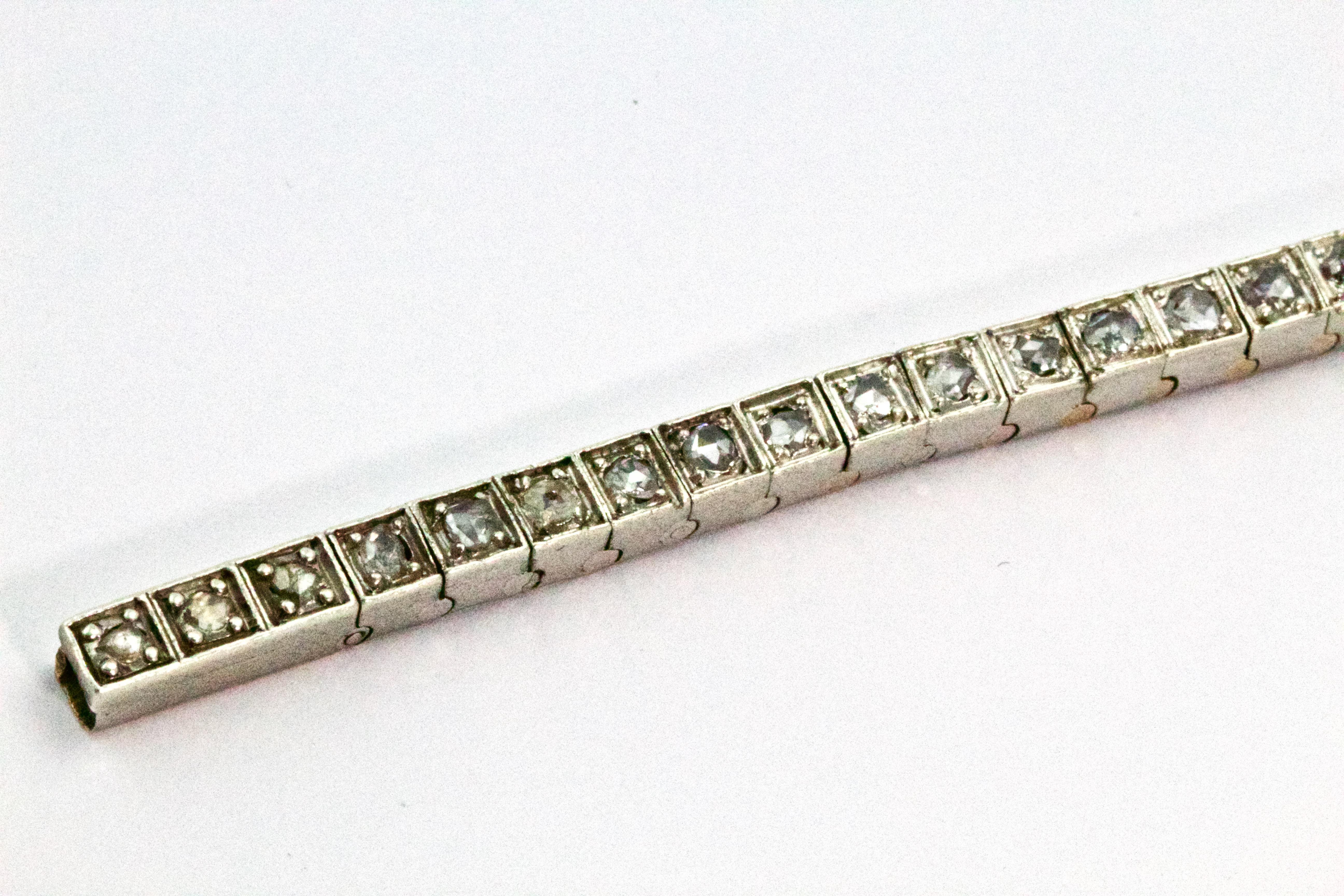 18 Karat Weißgold Diamant im Rosenschliff Viktorianisches Tennisarmband Damen