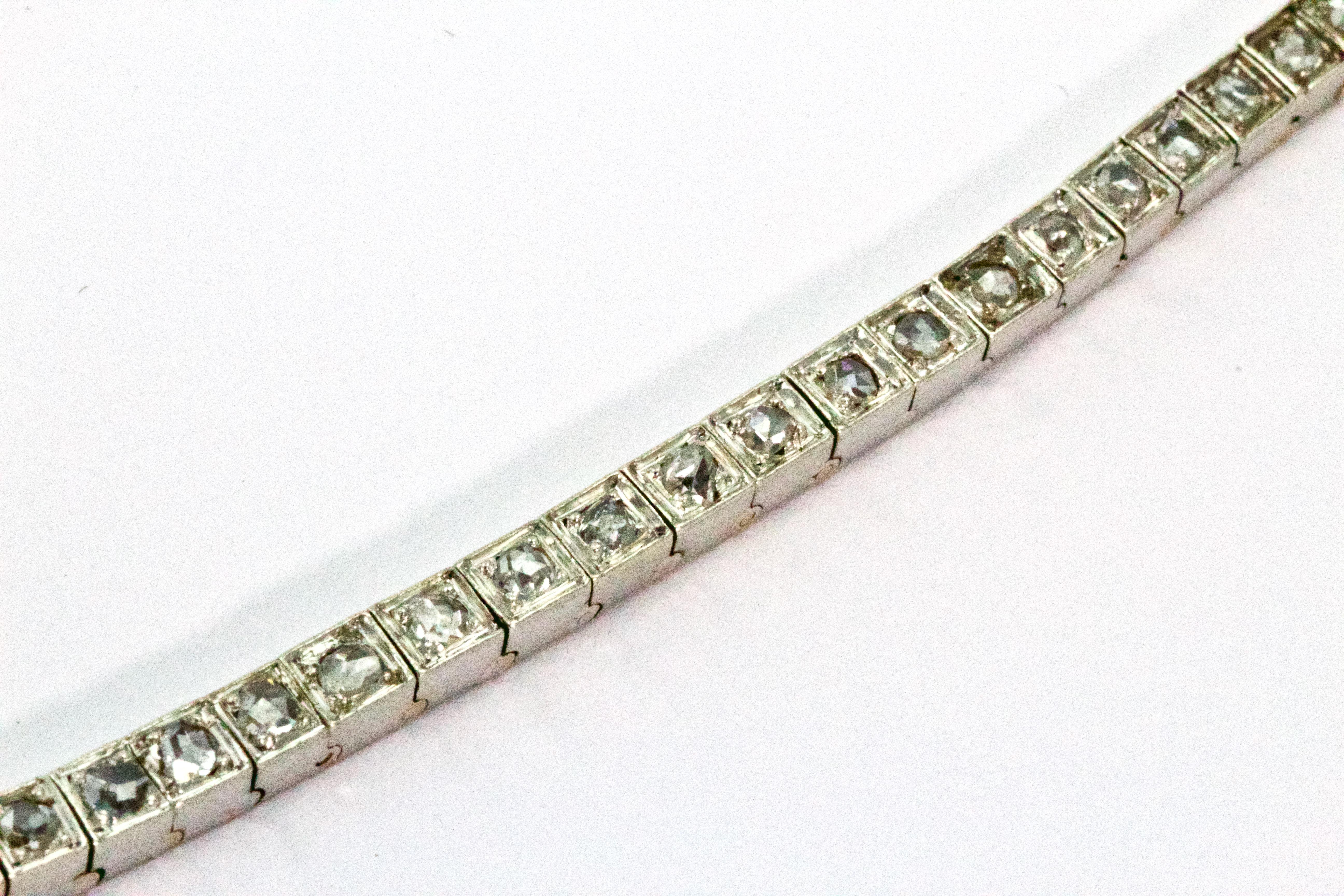 18 Carat White Gold Rose Cut Diamond Victorian Tennis Bracelet In Excellent Condition In Chipping Campden, GB