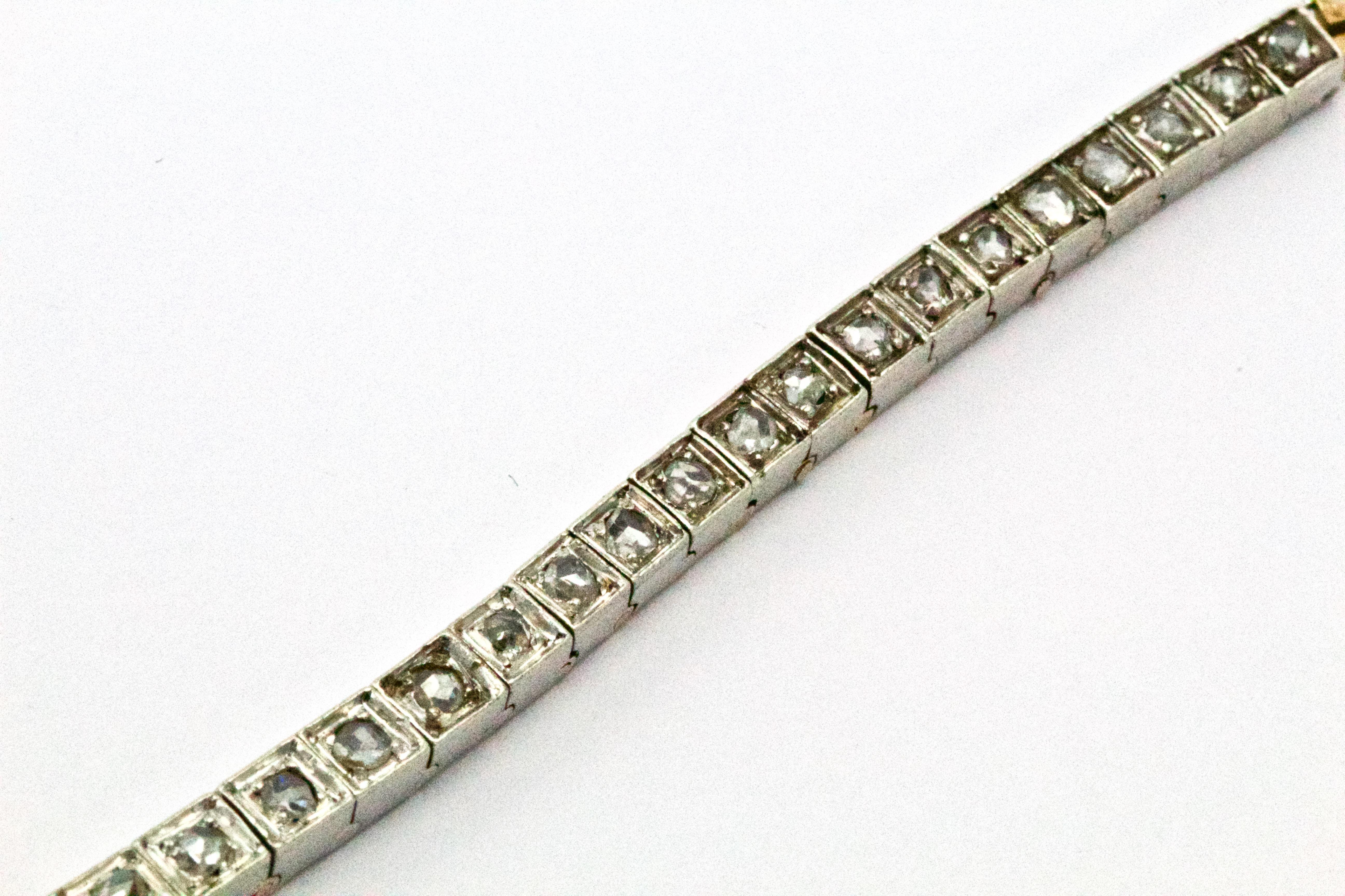 Women's 18 Carat White Gold Rose Cut Diamond Victorian Tennis Bracelet