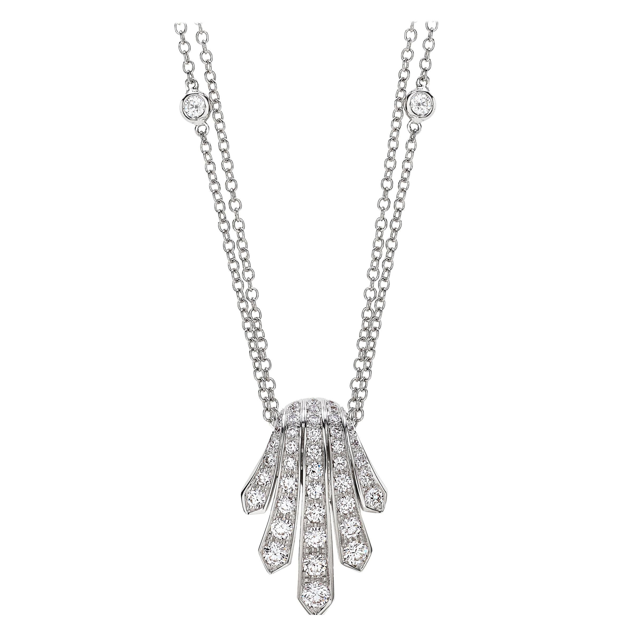 18 Carat White Gold Round Brilliant Cut Diamond Necklace For Sale