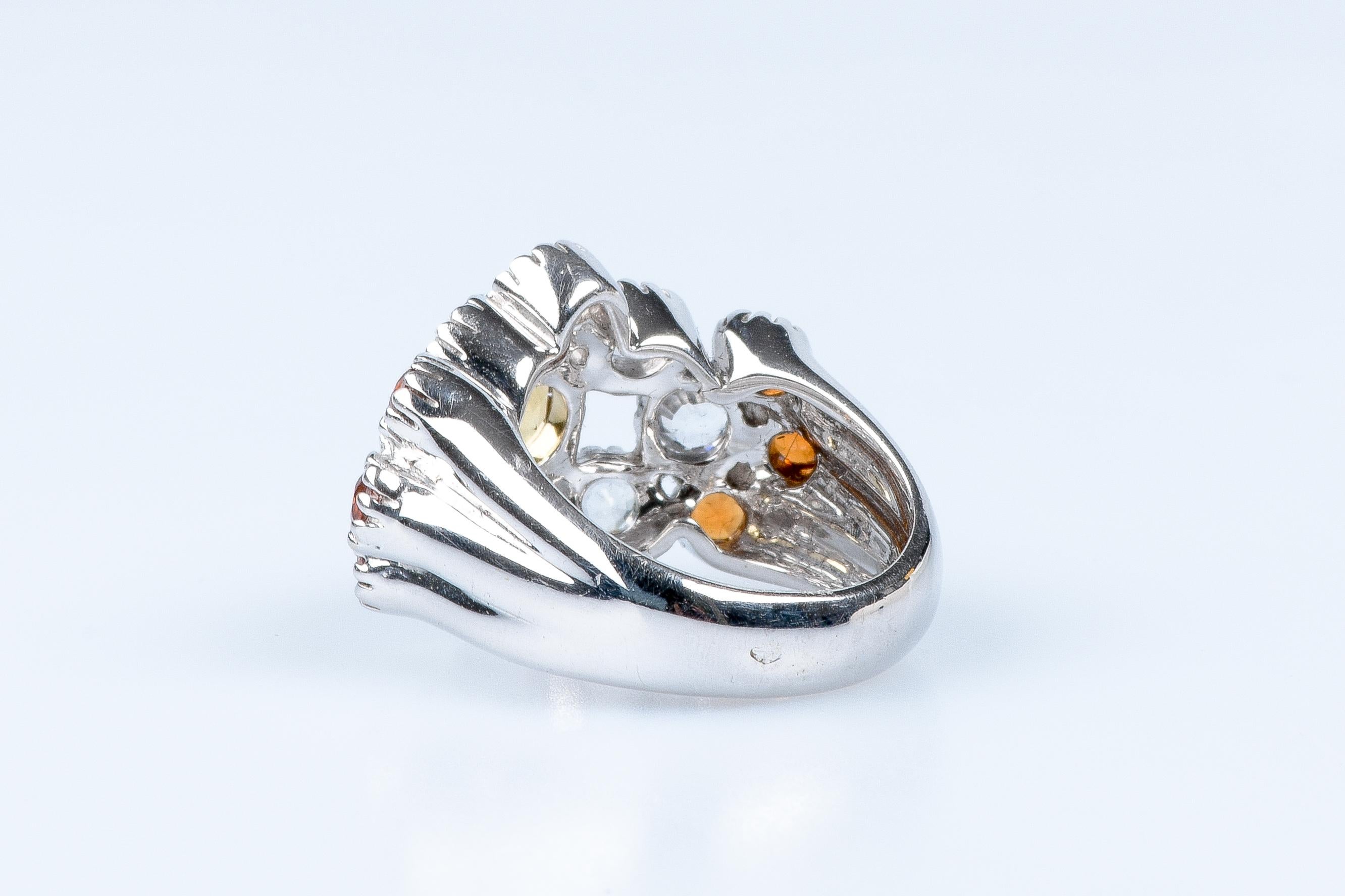 18 carat white gold round citrine, white sapphires and topazes ring  For Sale 6