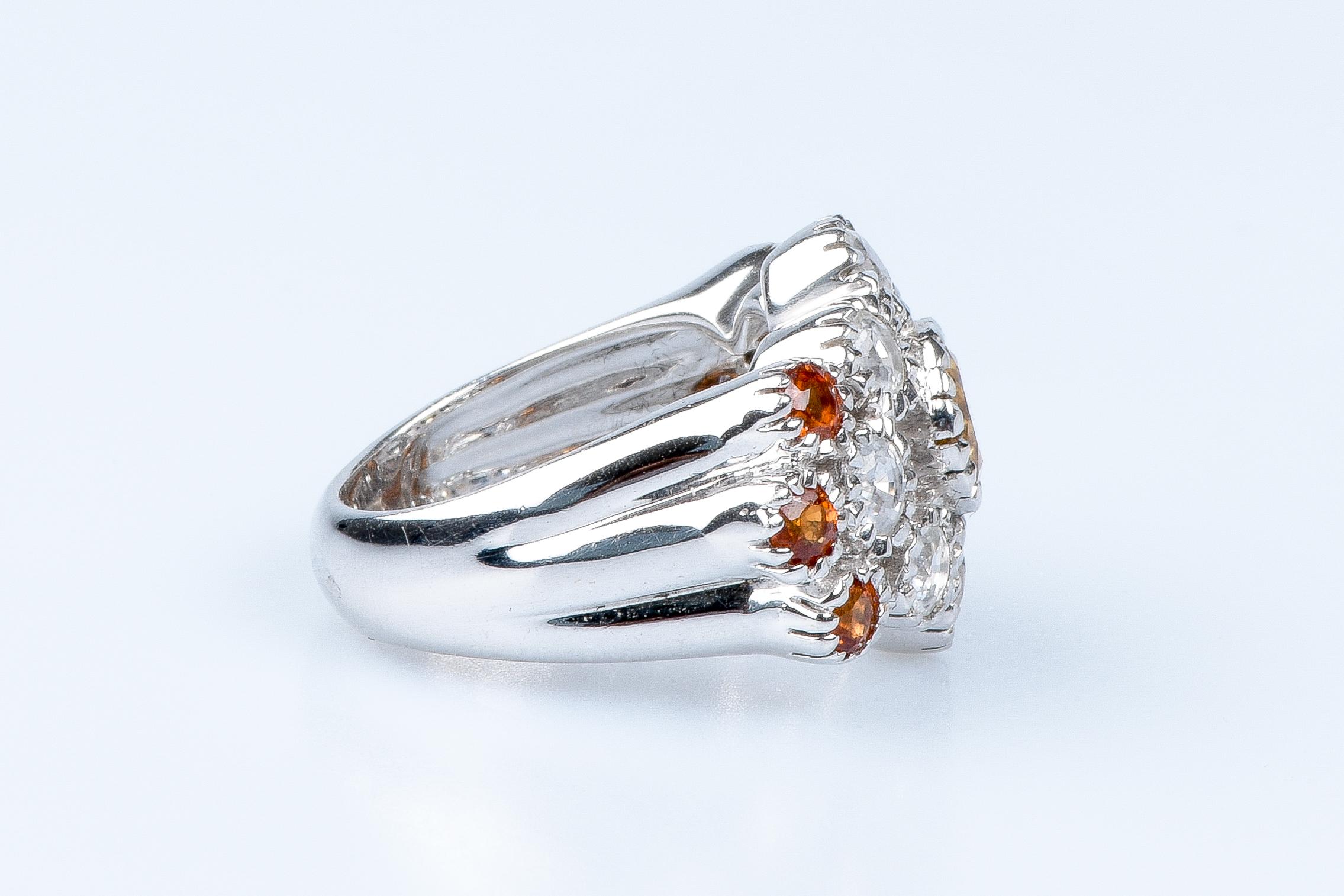 Women's 18 carat white gold round citrine, white sapphires and topazes ring  For Sale