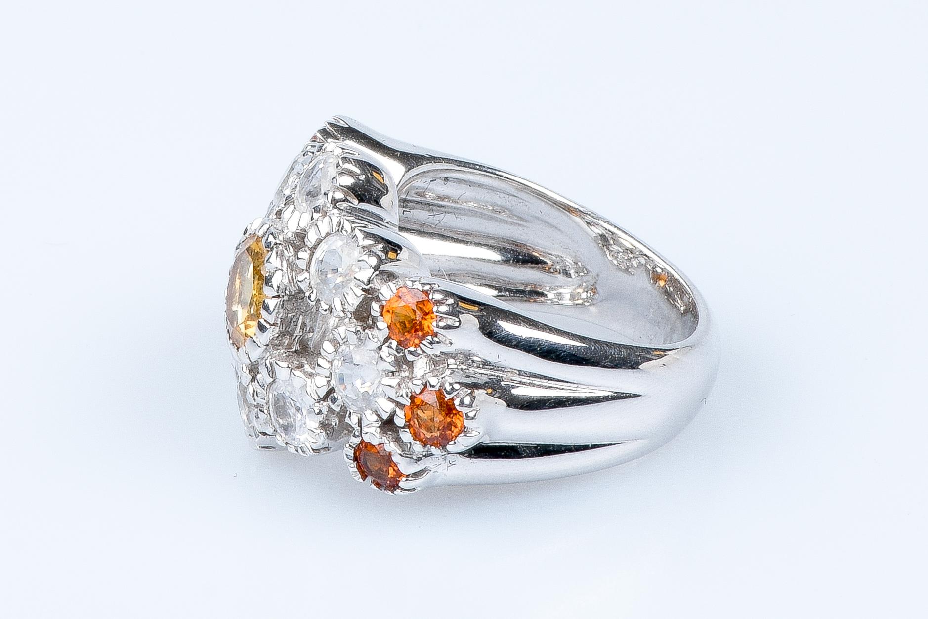 18 carat white gold round citrine, white sapphires and topazes ring  For Sale 2