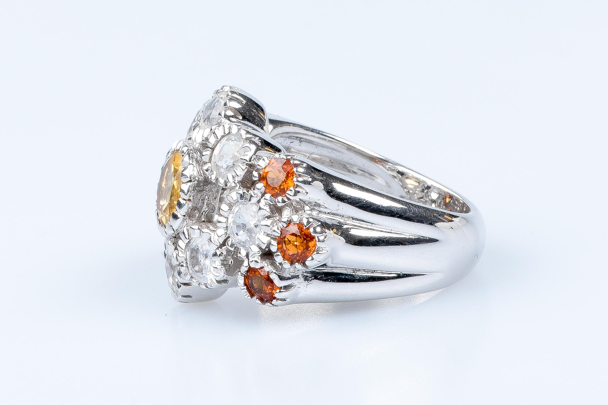 18 carat white gold round citrine, white sapphires and topazes ring  For Sale 3