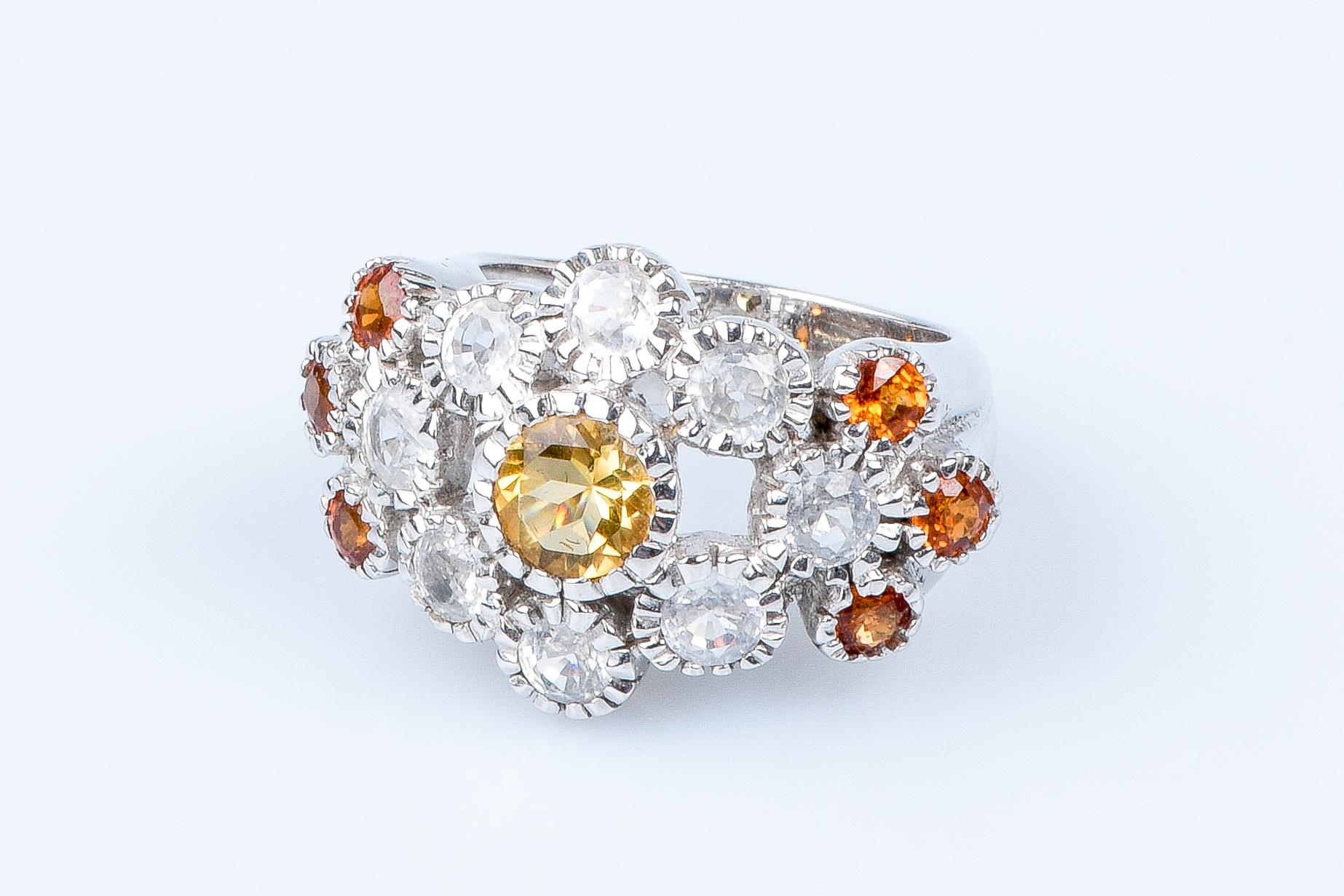 18 carat white gold round citrine, white sapphires and topazes ring  For Sale 4