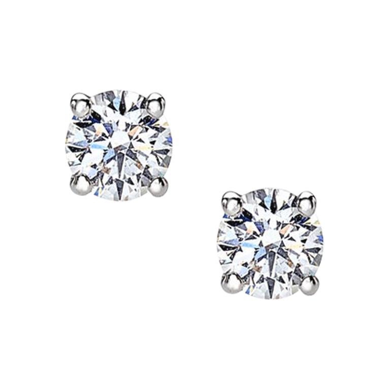 18 Carat White Gold Round Cut Diamonds Stud Earrings For Sale