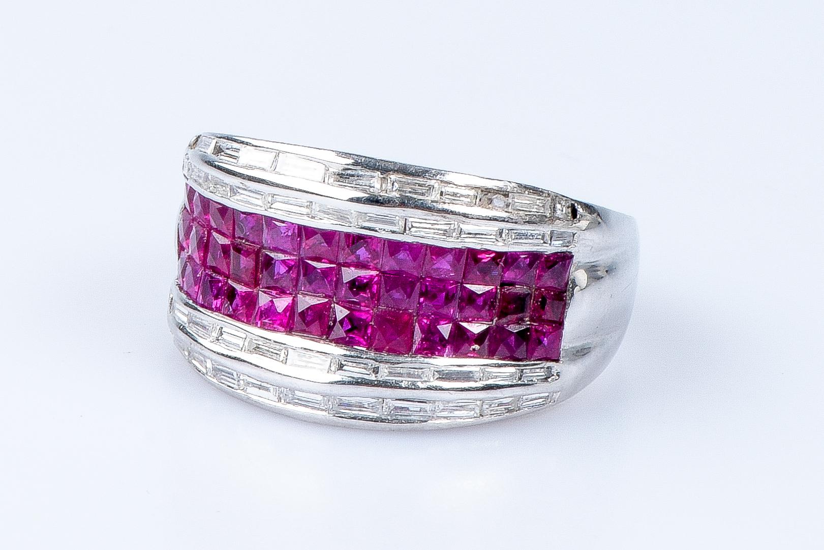 18 carat white gold rubies diamonds ring  For Sale 9