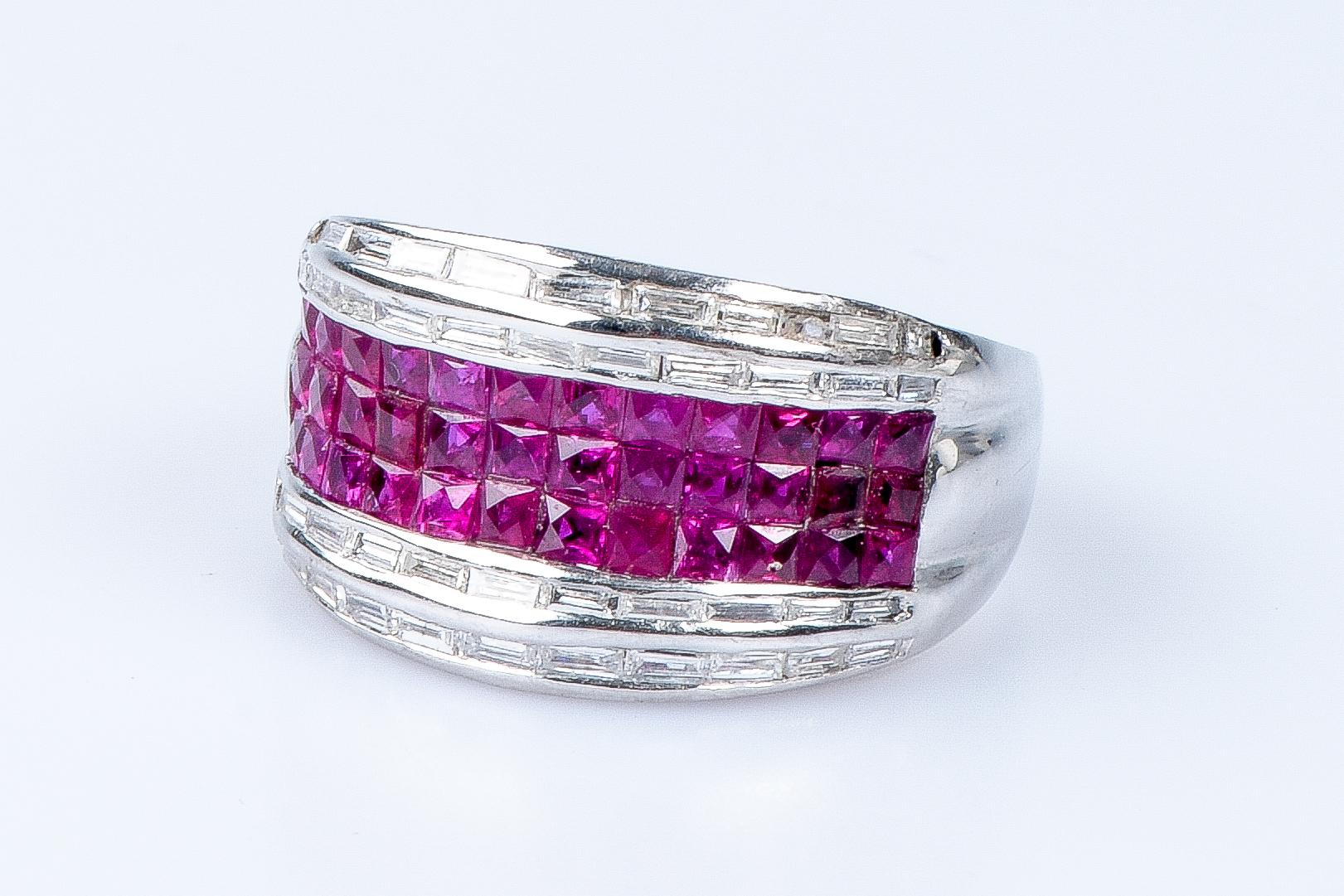 18 carat white gold rubies diamonds ring For Sale 9