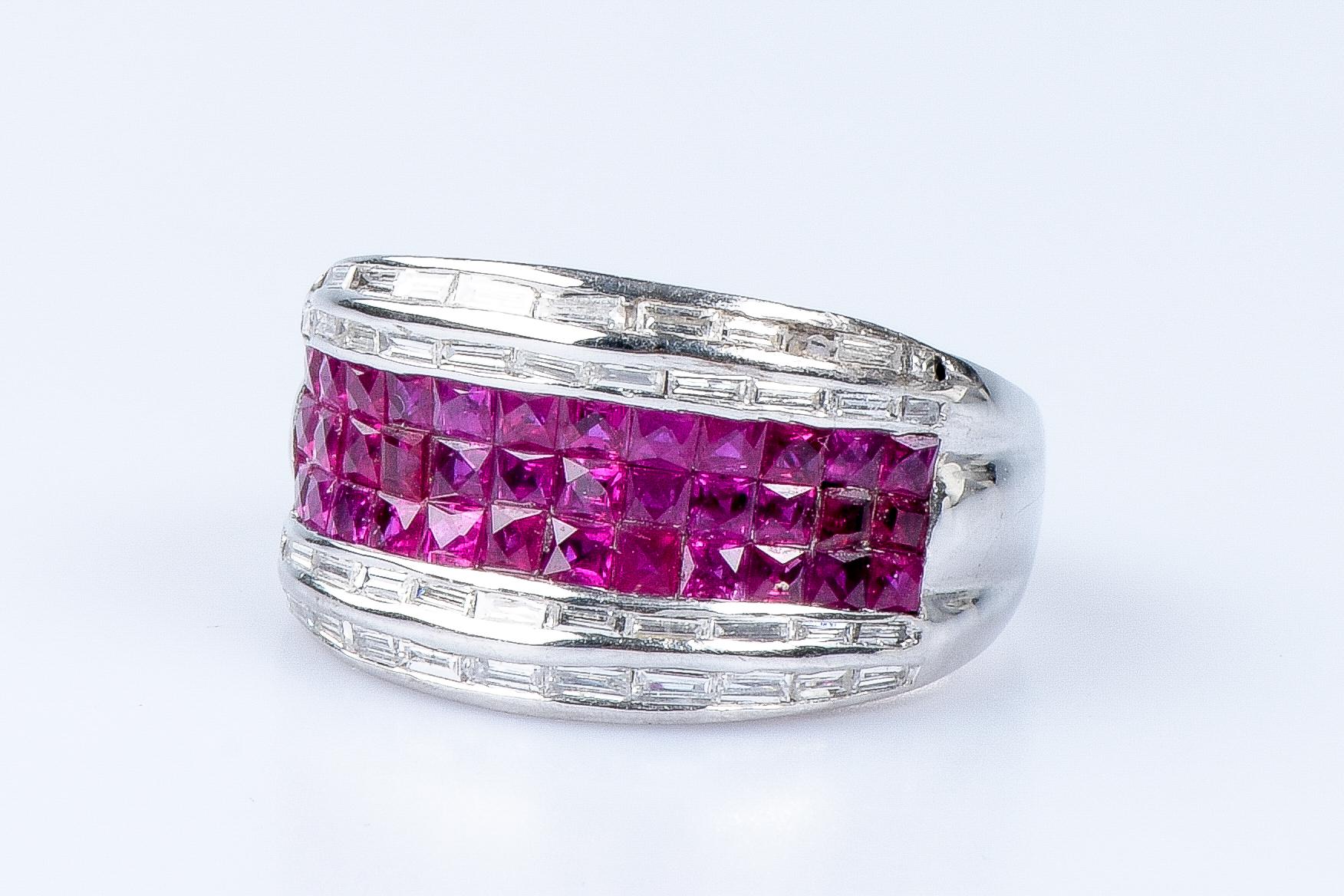 18 carat white gold rubies diamonds ring For Sale 10
