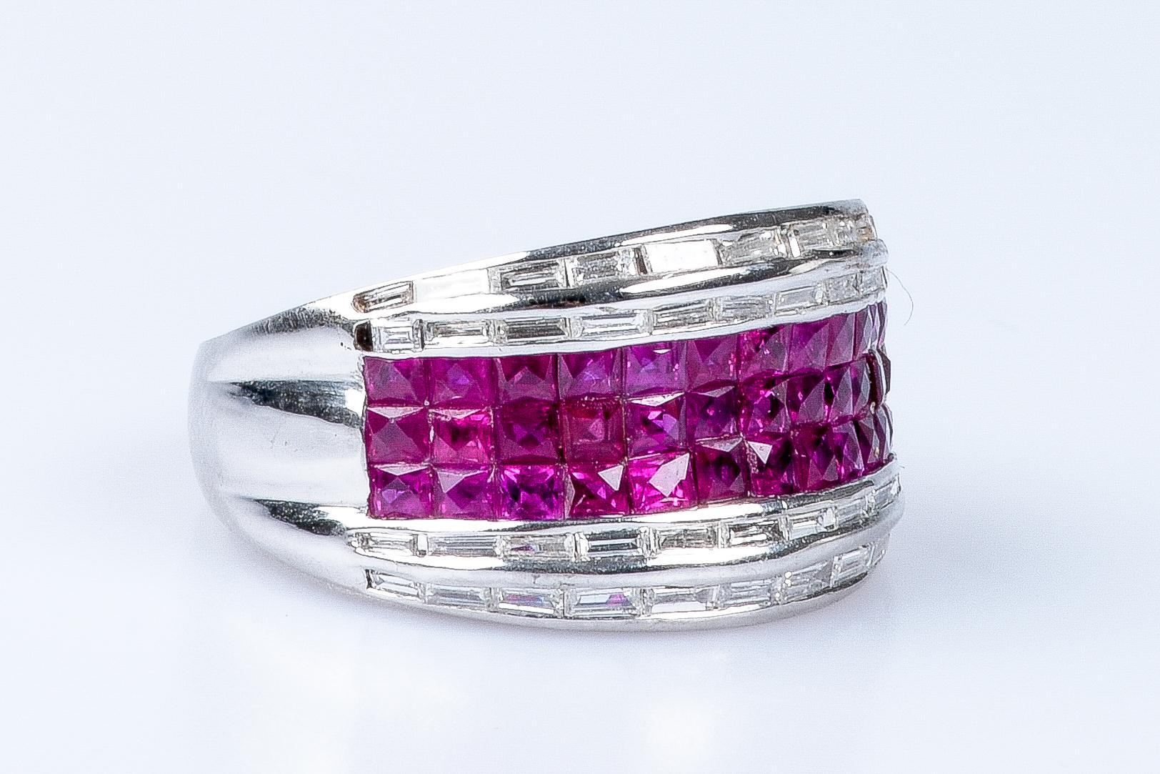 18 carat white gold rubies diamonds ring  For Sale 1