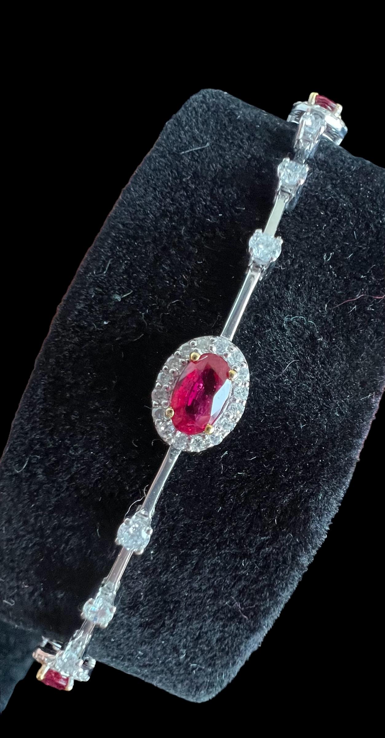 Oval Cut 18 Carat White Gold Ruby and Diamond Bracelet