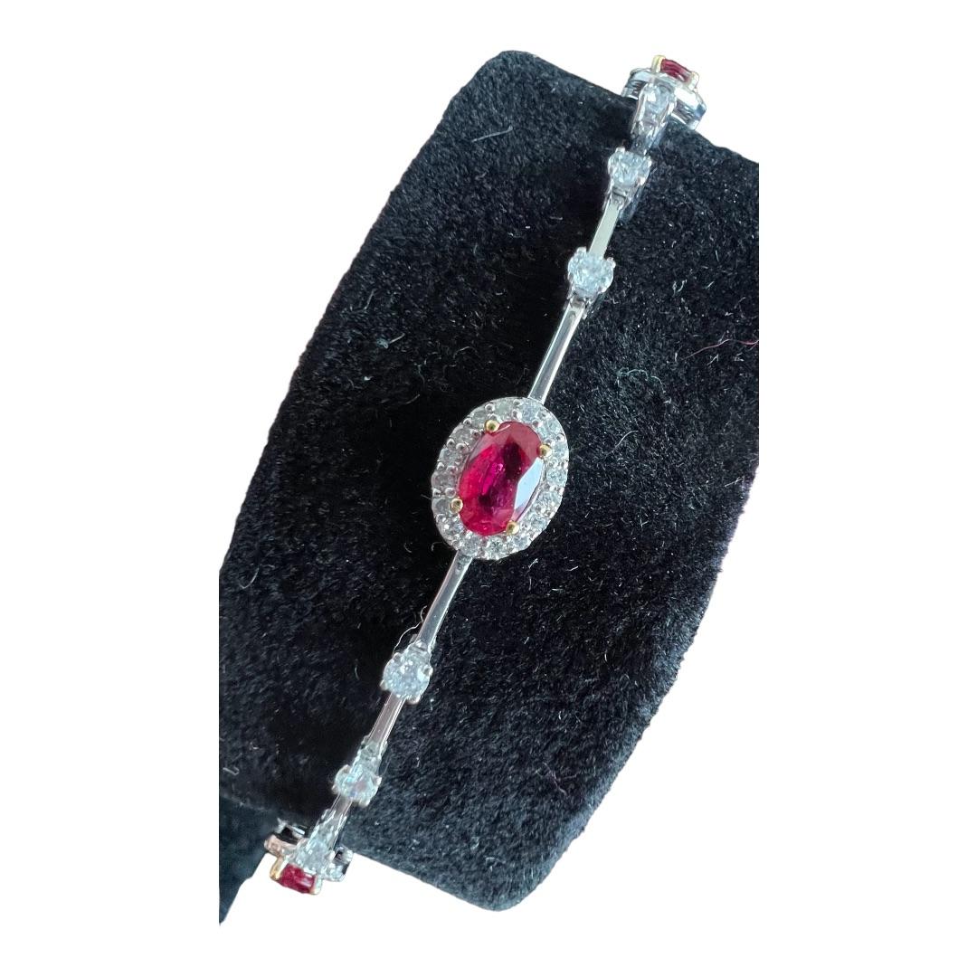 Women's 18 Carat White Gold Ruby and Diamond Bracelet