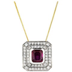18 Carat White Gold Ruby and Diamond Double Row Grain Set Cluster Pendant