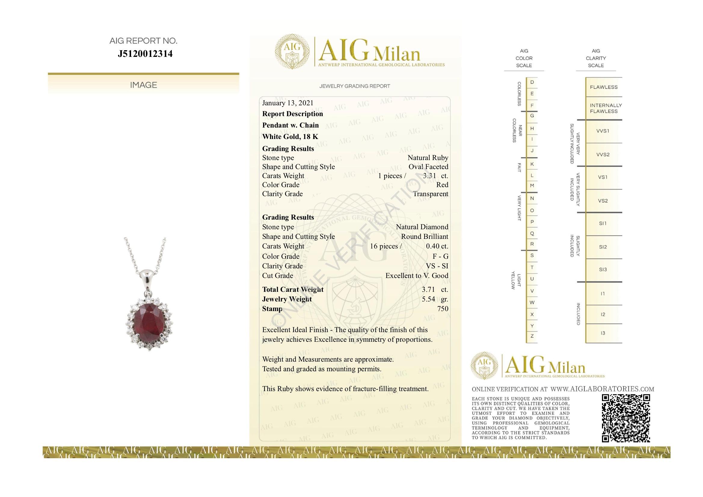 18 carat white gold ruby and diamonds necklace In Excellent Condition For Sale In Monte-Carlo, MC
