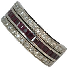 Vintage 18 Carat White Gold Ruby Sapphire and Diamond Full Eternity Day Night Ring