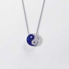 18 Carat White Gold Sapphire and Diamond Big Yin Yang Necklace