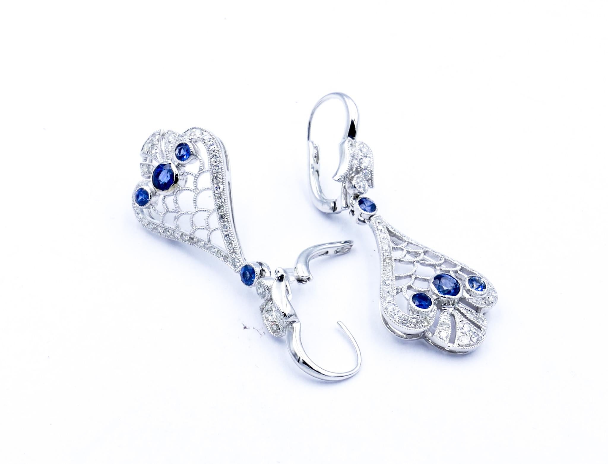 Modern 18 Carat White Gold Sapphire and Diamond Earrings For Sale
