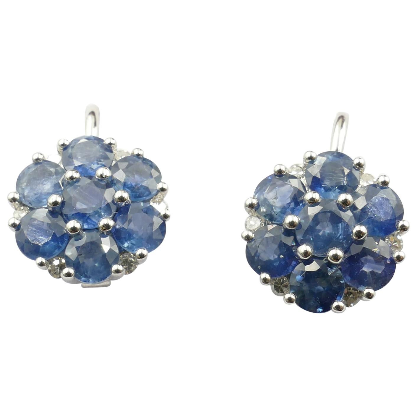 18 Carat White Gold Sapphire and Diamond Earrings For Sale